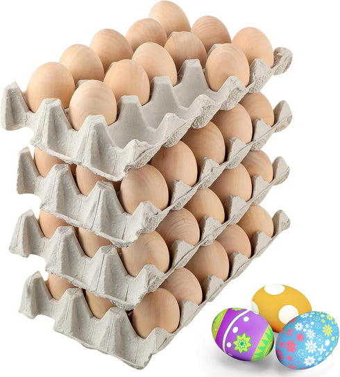 Beeveer 60 Pcs Wooden Eggs for Crafts Unpainted Eggs with Blank Egg