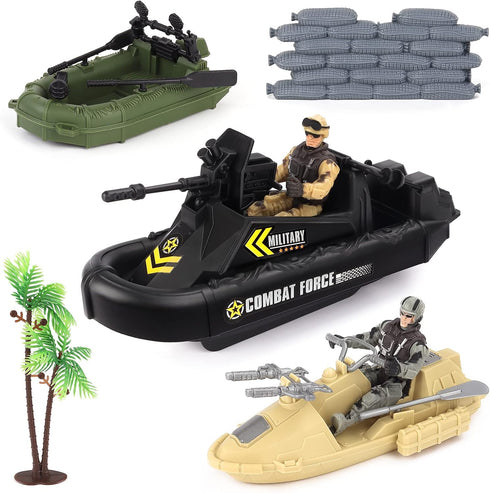 deAO Military Vehicles Set - Combat Boat Toy with 2 Army Men
