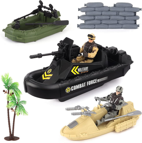 deAO Military Vehicles Set - Combat Boat Toy with 2 Army Men