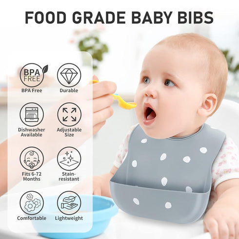 ME.FAN Silicone Baby Bibs for Babies & Toddlers | Adjustable Silicone Bibs Set of 2