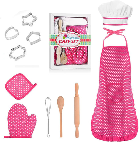 Qmakup Kids Baking Sets for Girls ,Chef Costume Kids and Ttoddler Apron for