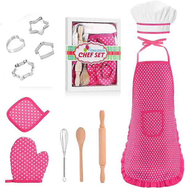 Qmakup Kids Baking Sets for Girls ,Chef Costume Kids and Ttoddler Apron for