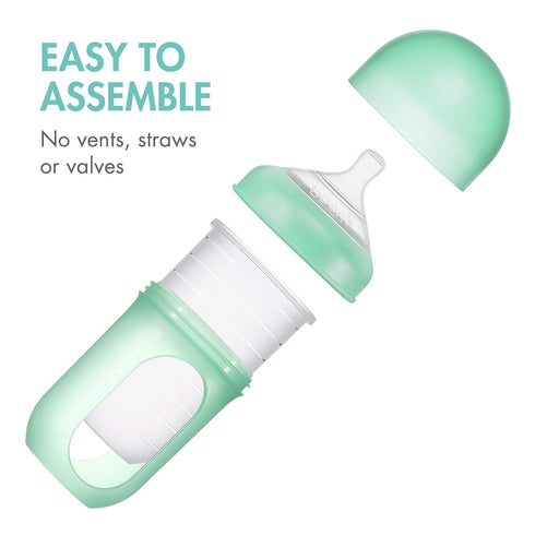 Boon 2 3 Count 8 Oz 2 Count Nursh Silicone Baby Bottles with Straw Sippy Cup Lids - Stage Medium Flow - Mint - Bottles
