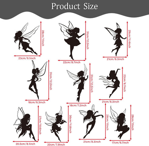 Black Fairy Girls Room Wall Decal, Cute Fairy with Large Wings Silhouette Stickers for Baby Nursery Kids Bedroom Decor