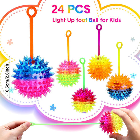 24 Pack 2.6" Wettarn Light up Spiky Balls for Kids LED Glow Bouncy Balls Bulk, Flashing Sensory Fidget Stress Ball