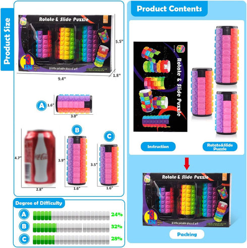 8 Colors,4, 6 8 R.Y.TOYS Rotate and Slide Puzzle-Design Patent,Fidget Toys(Restore Order/Create Patterns)