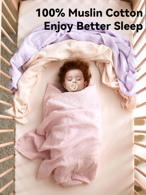 3 Pack 47"X47", TILLYOU Muslin Swaddles for Newborns, Breathable and Soft Baby Blankets for Girls Boys, Cotton Blanket