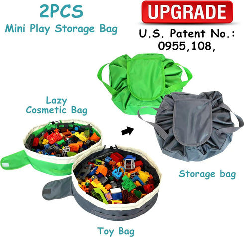 SUMBABO 2 Toy Storage Bag for Lego - PCS Mini Toy Play Mat Bag by Drawstring (Green and Grey)
