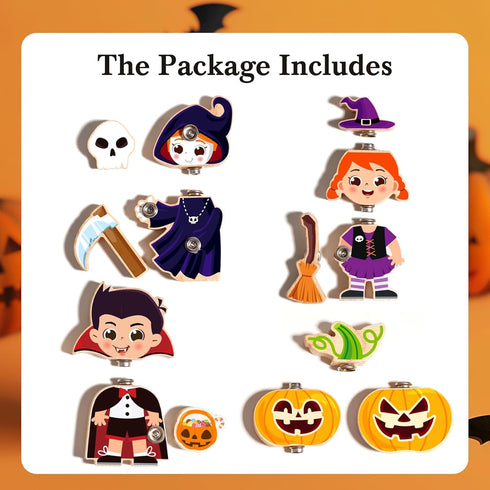 HUZU Halloween Snap Together Dress Up Building Blocks, Witch Vampire Skeleton Pumpkin Characters, STEM Gift for Kids