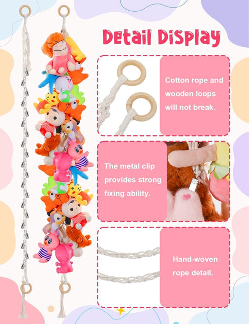 LSLYHTC 2Pcs 40 Stuffed Animals Storage Chain, Hanging Stuffed Animal Holder with Metal Clips, White Cotton Plush Toy