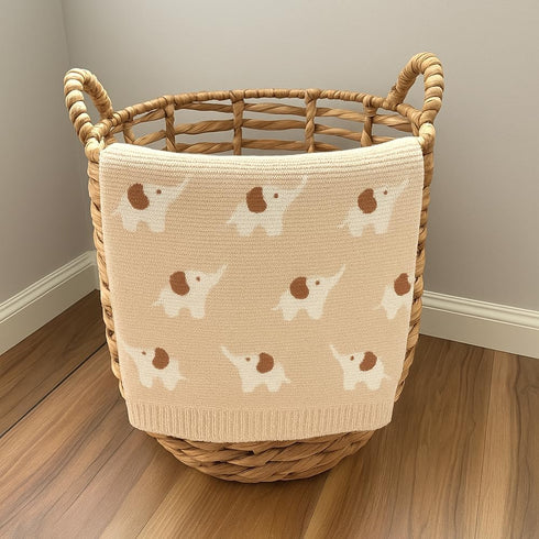 Cozy 30x40 Cotton Baby Blanket Knit Soft Swaddle Receiving Blankets Toddler Infant Blanket with Lovely Elephant
