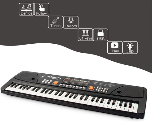 LeeQee Digital Keyboard Piano for Kids - 61 Keys Multifunction Electric Piano with Microphone for Ages 3-12 (Black)