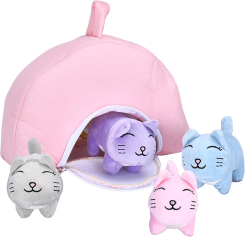 PixieCrush Wonder Products - Set of 5 Mini Cat Stuffed Plush Kittens with Rainbow Bag