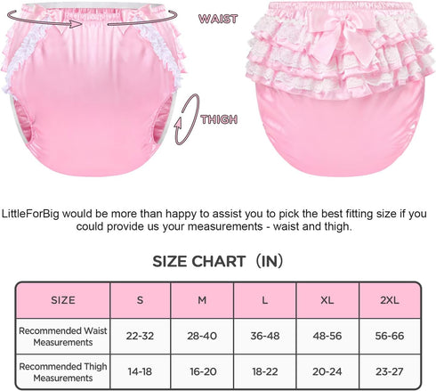 XL Pretty in Pink Satin Adult Diaper Cover - Washable Waterproof Ruffled Lace Bow