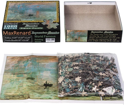 MaxRenard 1000 Pieces Jigsaw Puzzle, Fine Art Collection Toy Monet Sunrise Impression