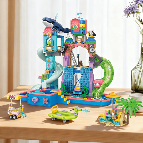 1150Pcs Set, Summer Swimming 6-12+ WinGift Friends Water Park Building STEM Fun Party Toy with Pool Slides,Water
