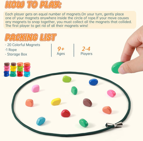 20 ESENHARBER Magnet Game with String, Colorful Magnet Stones for Family and Party, Magnetic Chess Game
