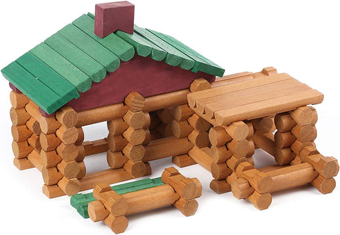 Wondertoys 90 Pieces Classic Wood Cabin Logs Set, Building Log Toy for