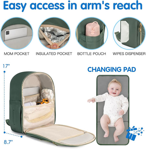Backpack, Backpack KABAQOO Baby Diaper Bag Waterproof Diaper for Mom & Dad with Changing Pad, Insulated Pockets