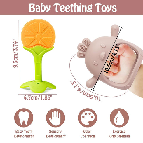 Teething Toys (5 Pack) - Tinabless Infant Relief Toys & Teething Mitten Set, Food Grade Silicone Anti Dropping Baby