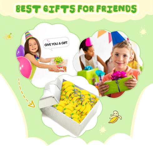 Jexine 40 Pack Banana Keychains Stretchy Fidget Toys for Birthday Party Favors School Supplies