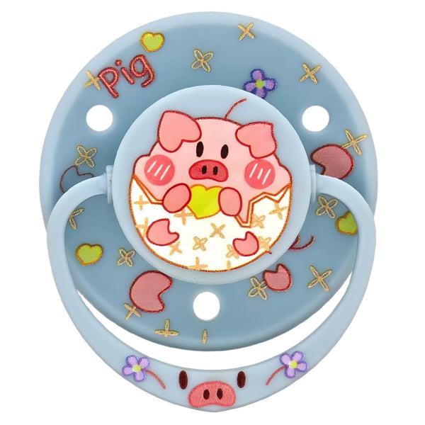 Large Shield Calming Pacifier with Clip & Case Playful Pig Design, Gentle