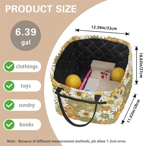 Entornuest 13x10x10 Closet Daisy Flowers Decorative Storage Bins Quilted Polyester Cube Baskets with Handles