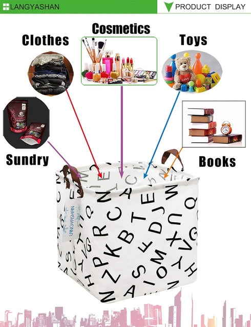 LANGYASHAN Square Storage Baskets, Waterproof Canvas Children Laundry Nursery Hamper for Shelves, Gift Baskets Toy