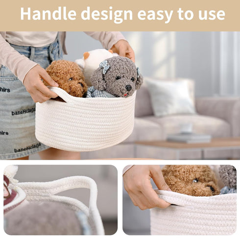 Cute Woven Storage Basket with Handle, Decorative Organizer Bins for Gifts, Pet Dog Toys, Baby Essentials, Snack Diaper