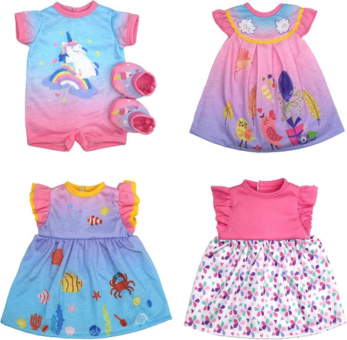 4 Pack Doll Clothes for 13-16 Inch Dolls, Dress Set for 13-16 Inch Dolls