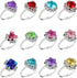 12 pcs Girls Crystal Adjustable Rings, Princess Jewelry with Heart Shape Box for Dress Up
