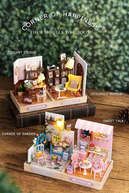 Kisoy Dollhouse Miniature with Furniture Kit, DIY 3D Wooden House Kit with Dust Cover, Handmade Tiny House Toys