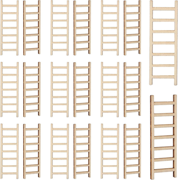 20 Pcs Mini Garden Ladder, 2.36''x 0.78'' Wooden Doll House Accessories for Landscape Decor
