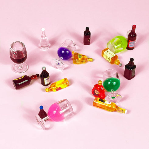 Mini Wine Bottles Cake Toppers with 12 Mini Wine Bottles, 5 Mini Wine Glasses, 21st Birthday Cake Topper