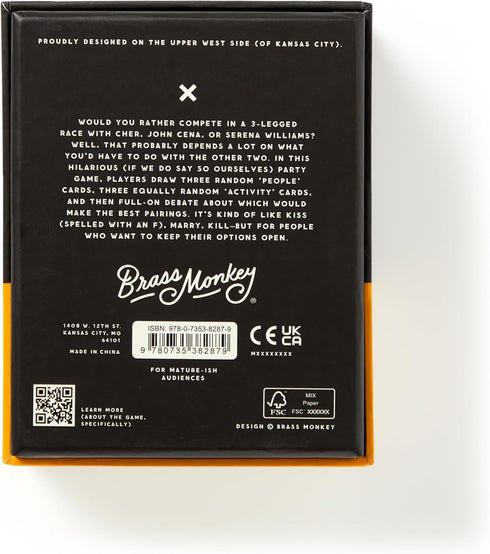 Brass Monkey of All The People – Social Party Game with 450+ Game Card Prompts Inspired by Kiss Marry Kill