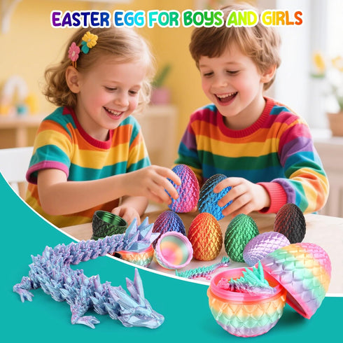 12PCS 3D Egg,8PCS Dragons+4PCS Stuffers,3D Printed Dragon Articulated DND Polyhedral Dice Egg Toy,Easter Basket Printed