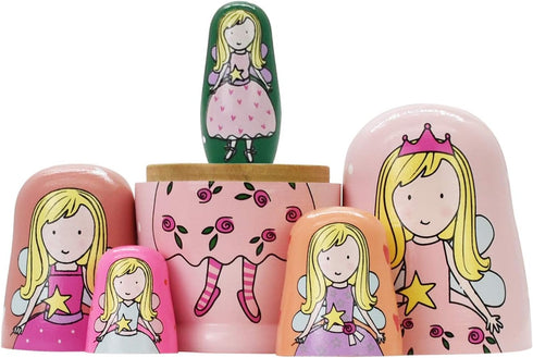 HYCLES Nesting Dolls, Russian Matryoshka Wood Stacking Nested Set for Kids, Handmade Toys for Christmas and Birthdays