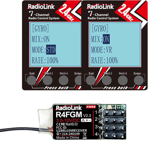 R4FGM V2.3 4 1/28 3-10V RC8X/RC4GS V3/RC6GS V3/T8S/T8FB/T12D/T16D Radiolink Channels Tiny RC Gyro Receiver for Mini RC