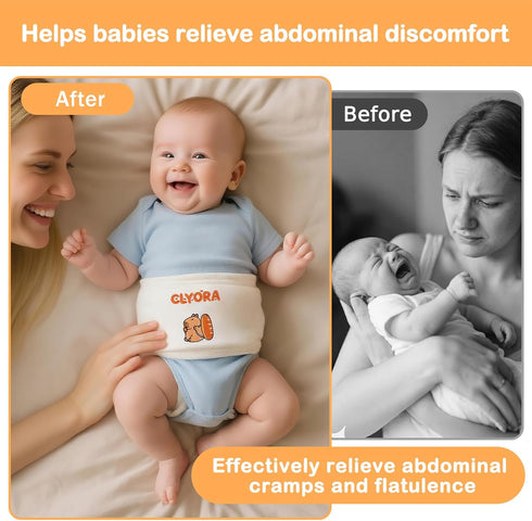 CLYORA Tummy 0m+ Heated Baby Belly Band for Colic & Gas Relief, Silent Velcro Infant Gripe Belt, Gentle Warmth