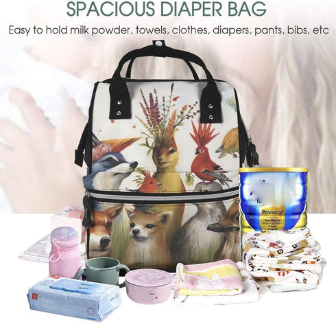 QSMJKLD Backpack Mommy Daypack Animal party Diaper Bag with Changing Pad, Pacifier Holder - Multifunction Travel Nappy
