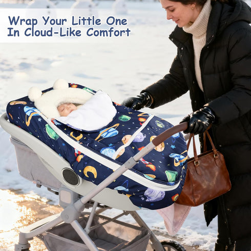 Pea Pod Winter Car Seat Cover for Baby, Infant Car Seat Canopies Cover for Newborn, Warm Plush Fleece Inner Protect