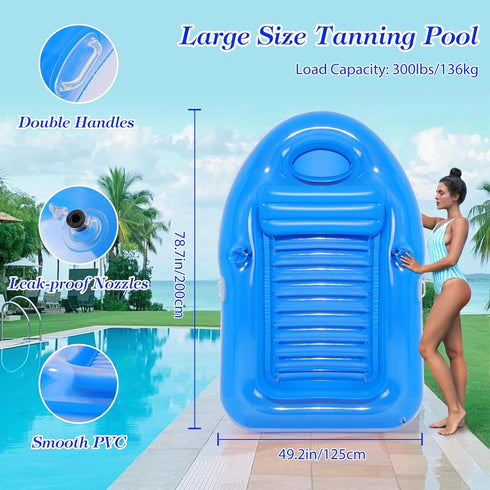MoKo Pool Floats Adult, Large Floating Bed with Ice Bar, Tanning Bed Pool Raft Inflatable Lounger with Drink Holder