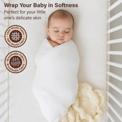 JARWISE 47 47 inches, Organic Cotton Muslin Swaddle Blanket, x White, Quick-Dry Absorbent