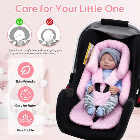 3 Infant Car Seat Insert with Shoulder & Crocth Covers, Thickened Carseat Head and Body Support for Infant, Reversible