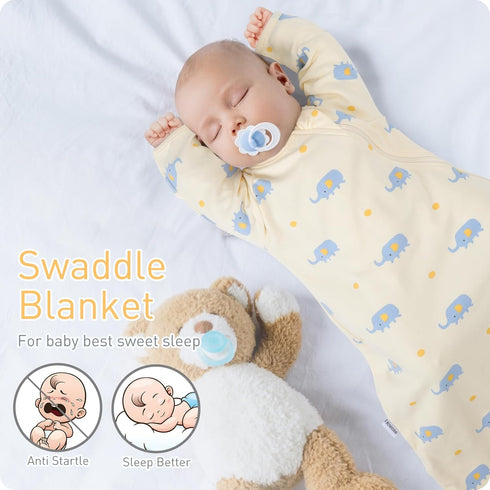 0-3 2-Way Organic Cotton Transitional Baby Swaddling Sack Soft with Arms Up & Sleeves Months, Mitten Cuffs, Zipper