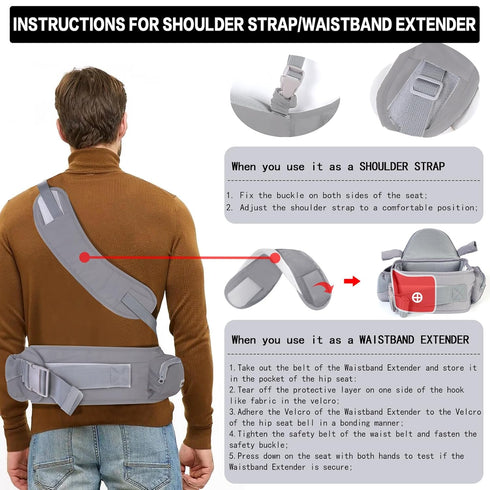 180 Baby Hip Carrier with Foldable Seat Up-Down for Infant,Adjustable Straps Also as Waistband Extender,Huge