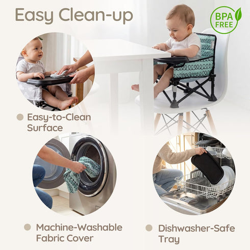 6-36 Toddler Booster Seat for Dining Table & Kitchen Chair - Portable Foldable with Removable Tray, Baby Camping Chair