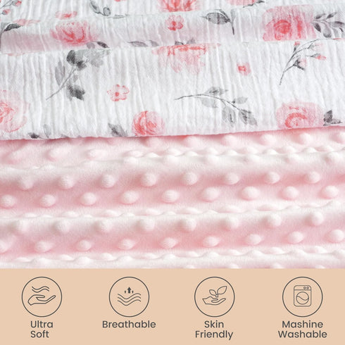 david's kids Muslin Baby Blanket for Girls, Soft Lightweight with Muslin Cotton Front, 40x50 Inches, Floral