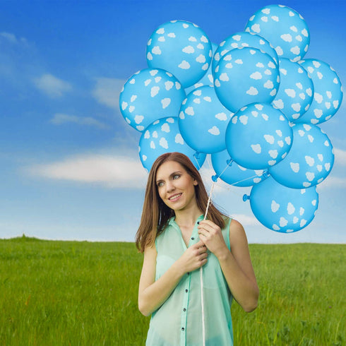 Gejoy 36 Pieces Blue Cloud Latex Balloons, 12 Inch Matte Light Blue and White Print Decoration for Baby Shower Birthday