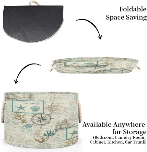 Drekrid Sailboat 19.4"x13.3" Large Storage Baskets - Vintage Nautical Nursery Round Collapsible Organizer Bin Box